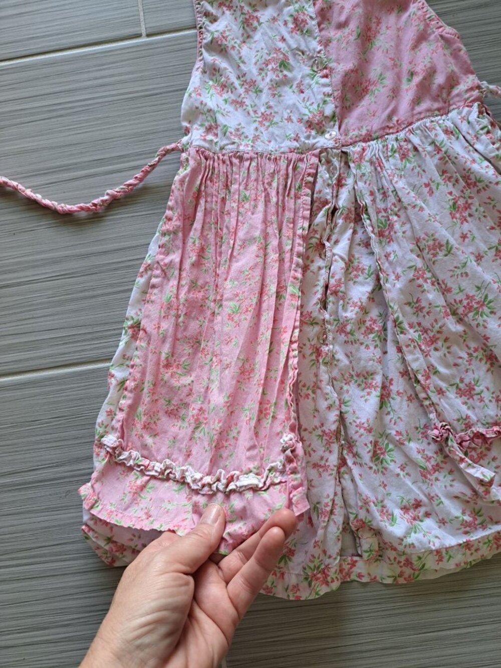 Corneloki Pink Floral Toddler Dress Ruffle Trim Button Size 2 Cotton Cottage - Picture 8 of 11